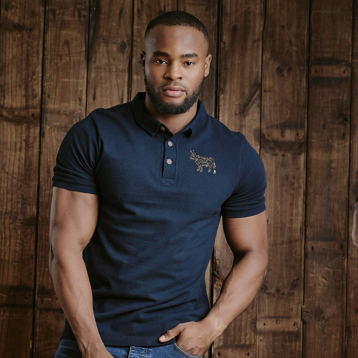 Kingsley Beaded Nguni Polo - Midnight