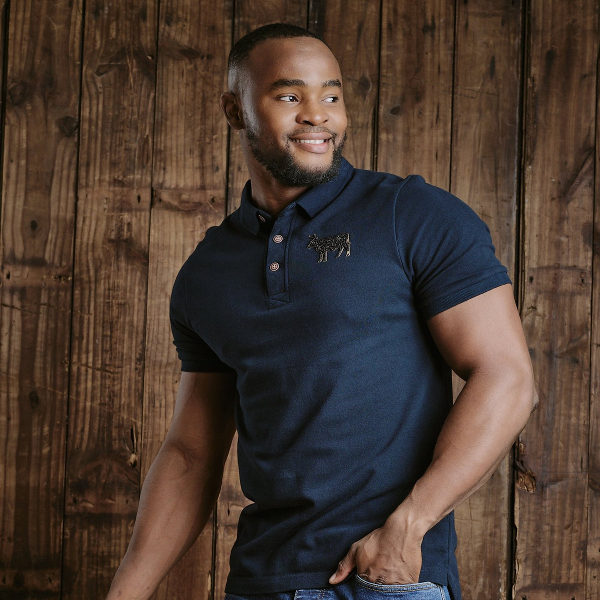 Kingsley Beaded Nguni Polo - Midnight