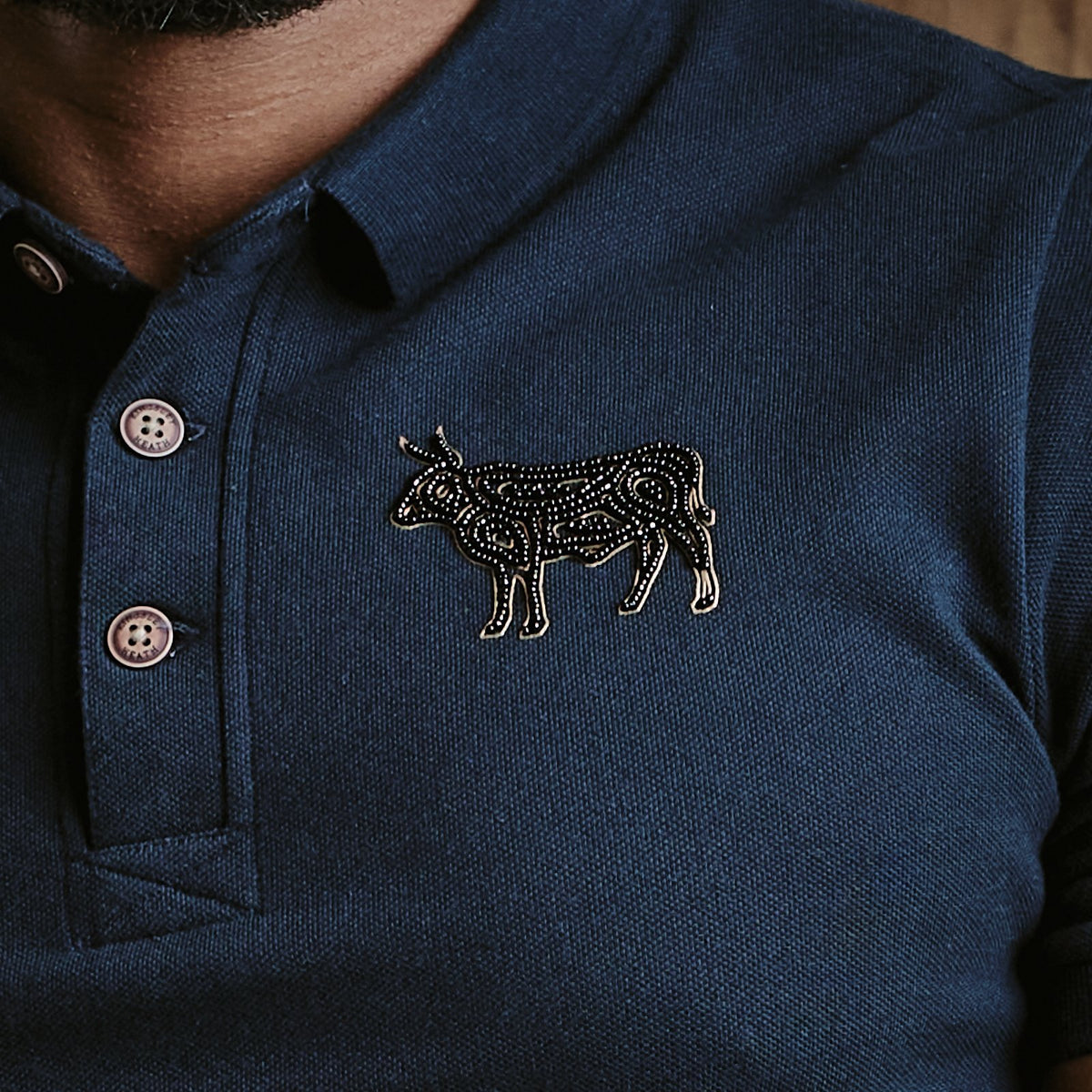 Kingsley Beaded Nguni Polo - Midnight