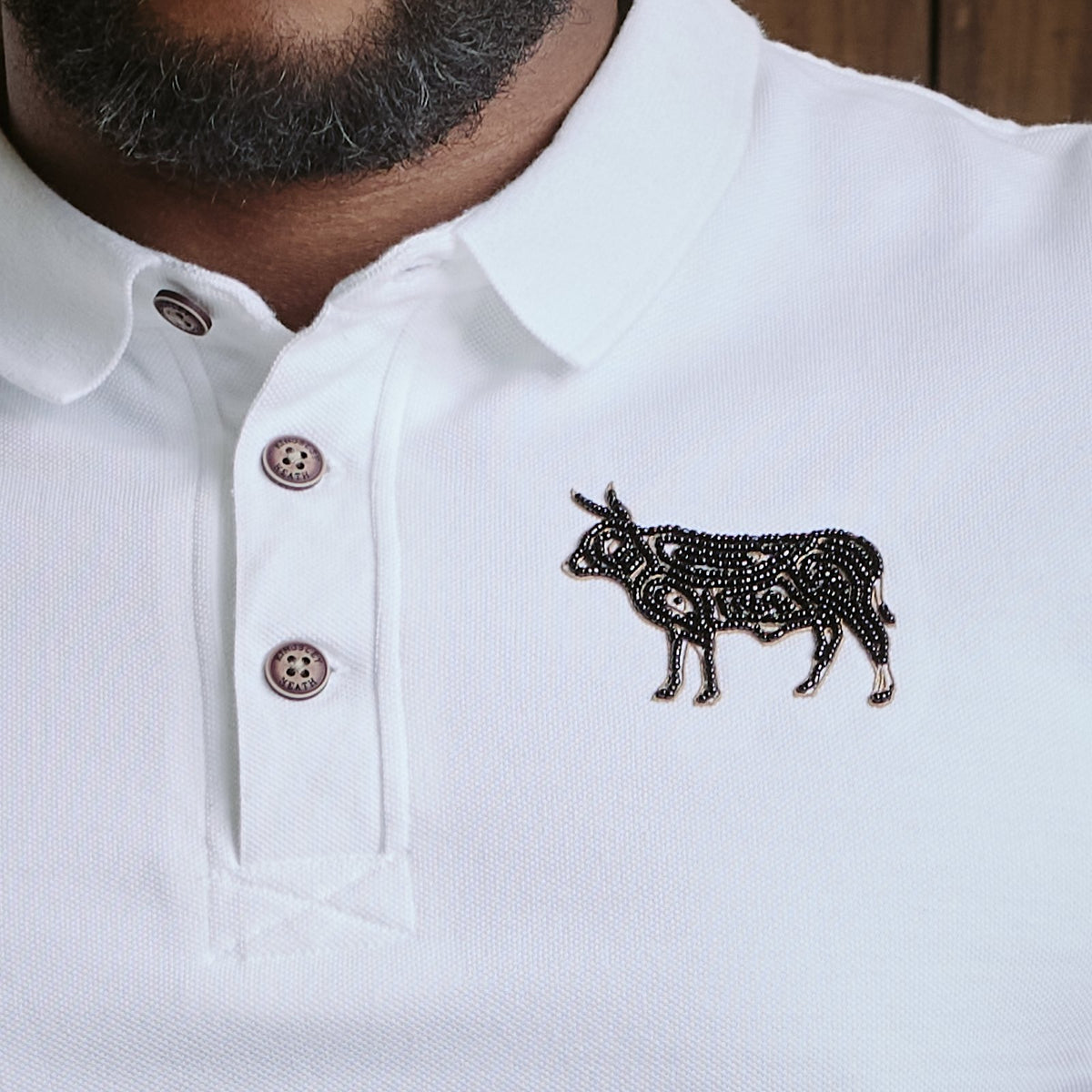 Kingsley Beaded Nguni Polo - Pelican