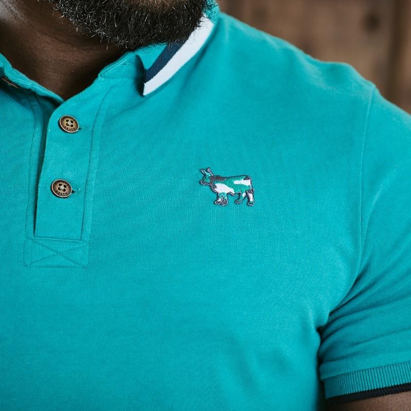 Kingsley Camo Badge Tipped Polo - Teal