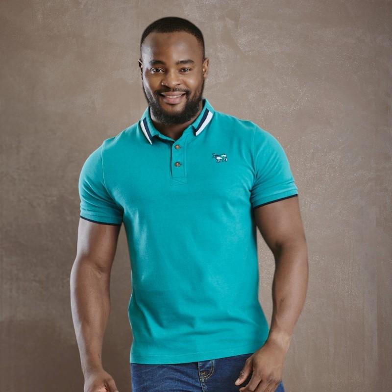 Kingsley Camo Badge Tipped Polo - Teal
