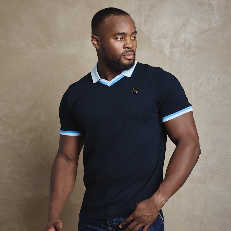 Nguni Cut Out Metal Trim Polo - Midnight