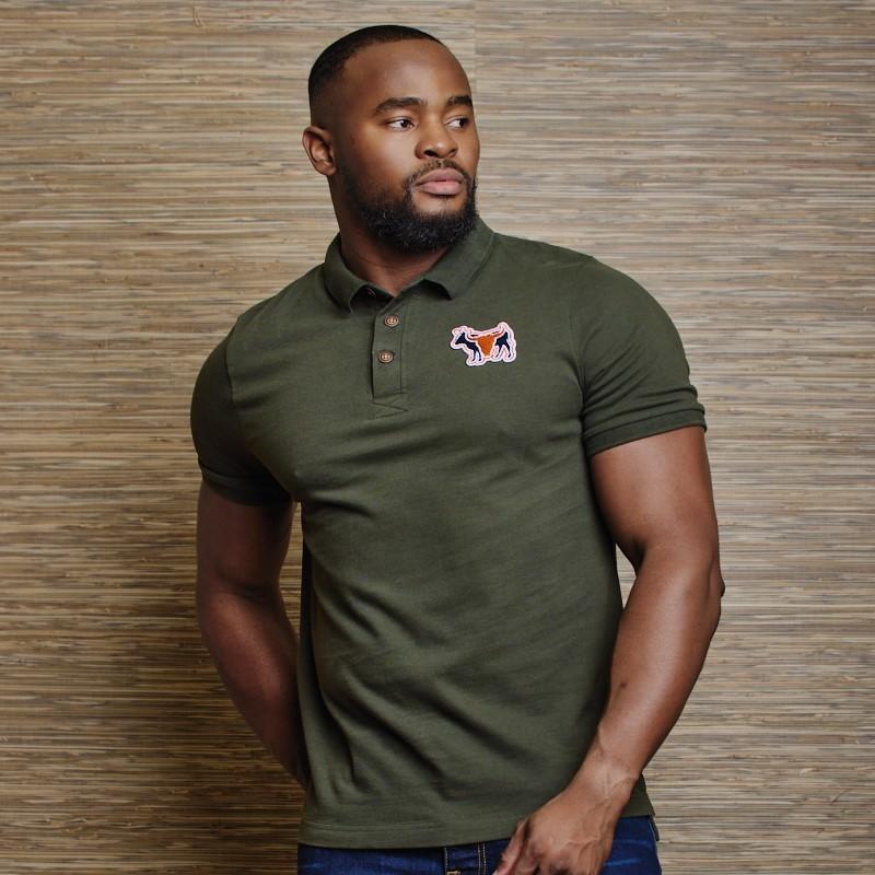 Nguni Skull Towelling Badge Polo - Fatigue