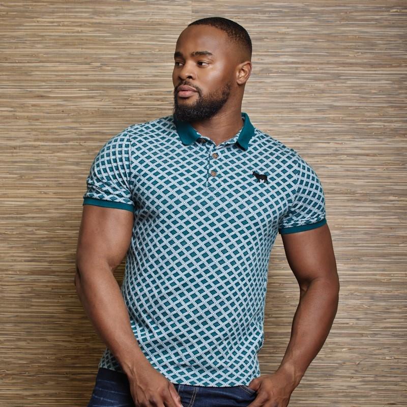 Diamond Jacquard Polo - Teal