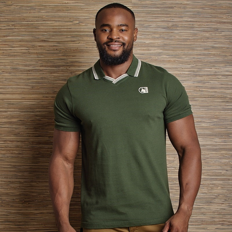 Retro Vee Curved Polo - Forest