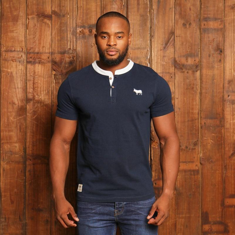 Kingsley Heath Contrast Placket Henley  - Midnight