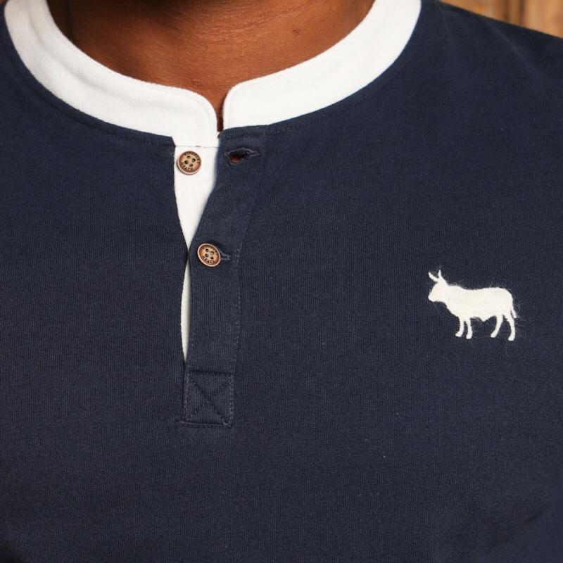 Kingsley Heath Contrast Placket Henley  - Midnight