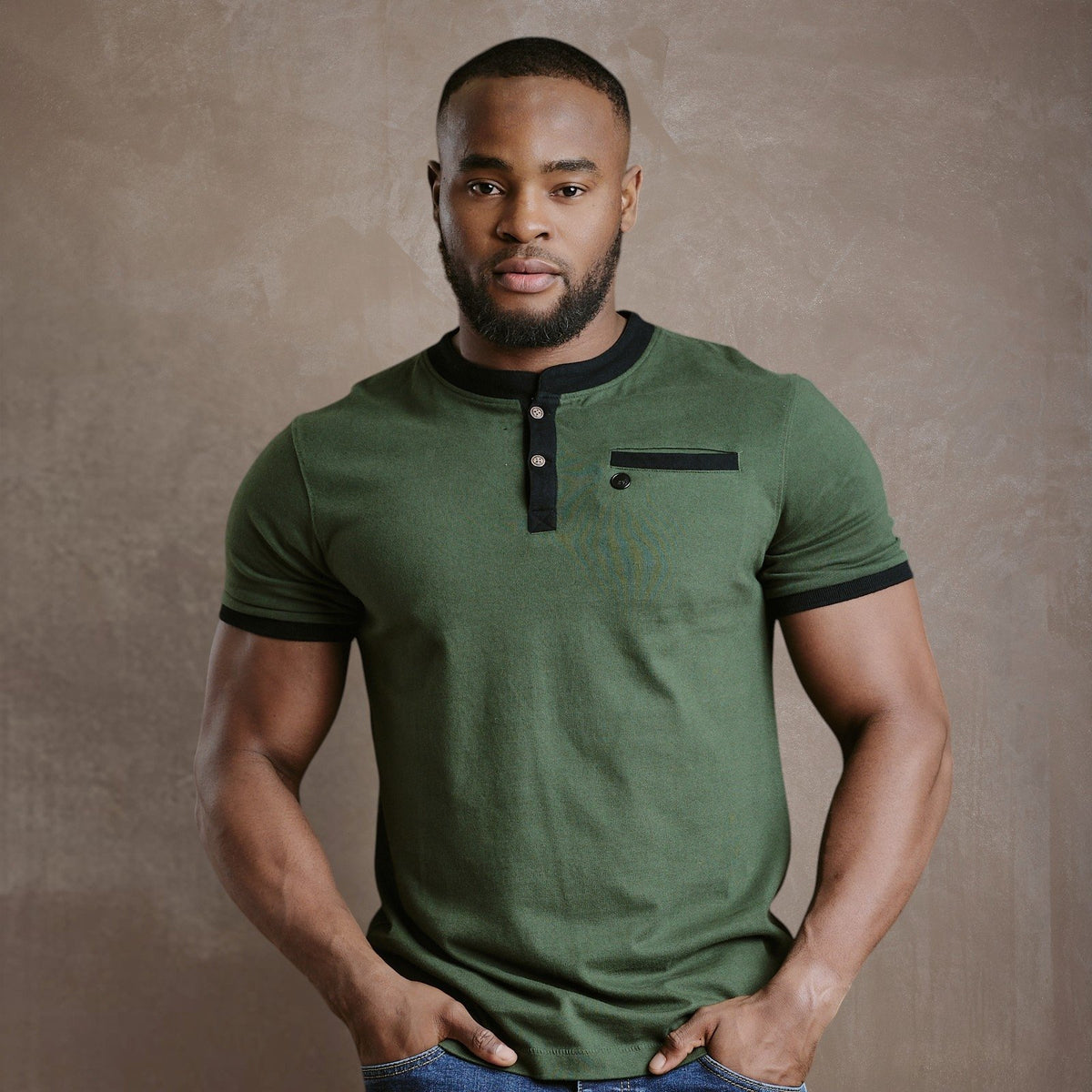 Kingsley Round Rivet Pocket Sj Henley - Forest