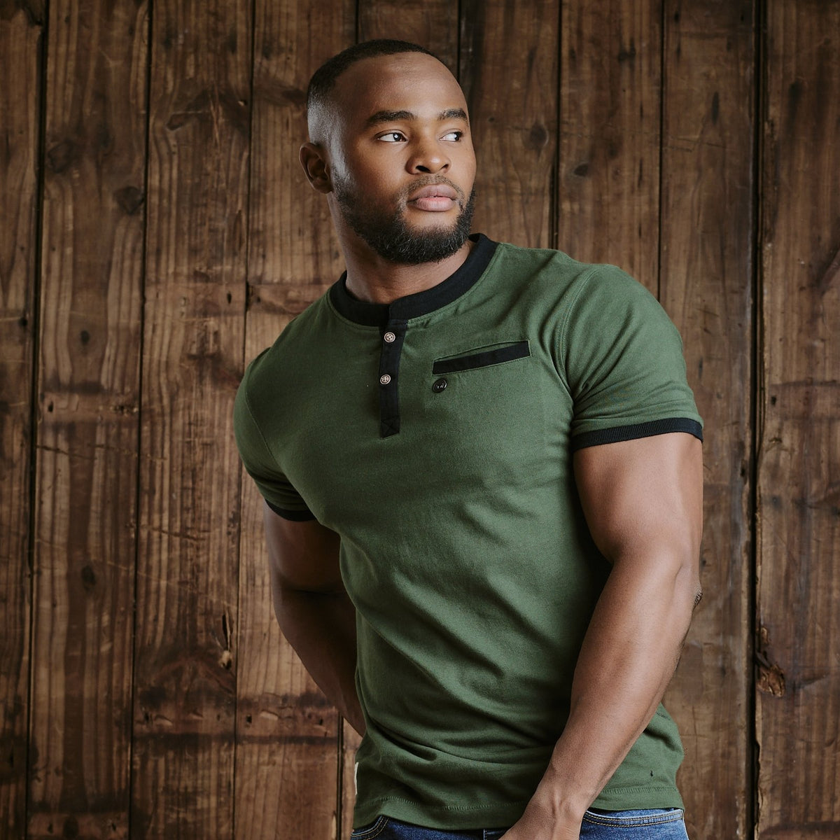 Kingsley Round Rivet Pocket Sj Henley - Forest