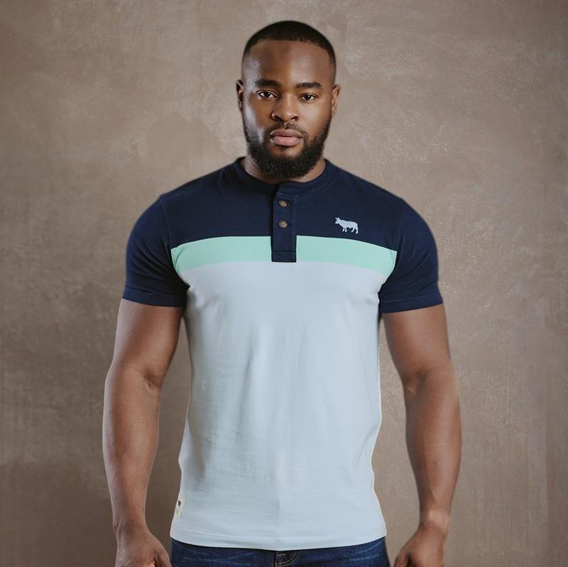 Kingsley Striped  Block Henley  - Midnight