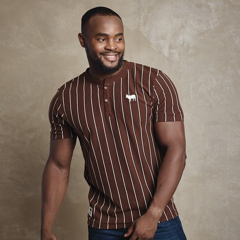 Pin Stripe Henley  - Choc
