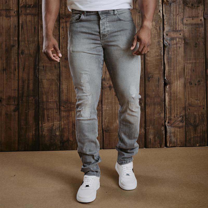 Ripped Jeans Outfit Grey Jeans Brown Boots Baggy Rigid Brown Wash