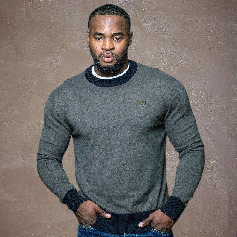 Contrast Ringer Crew Pullover Fatigue  - Fatigue
