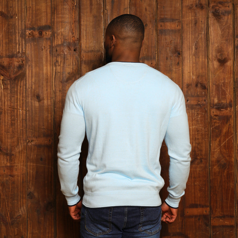 Kingsley Double Tipped Cashmere Blend V-Neck Pullover - Sky
