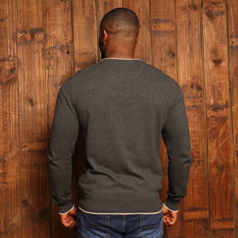 Double Tipped Cashmere Blend V-Neck Pullover - Gravel