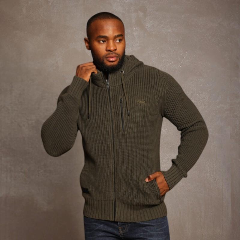 Ngwenya Chunky Zip Thru Hoodie Knit - Fatigue - Kingsley Heath