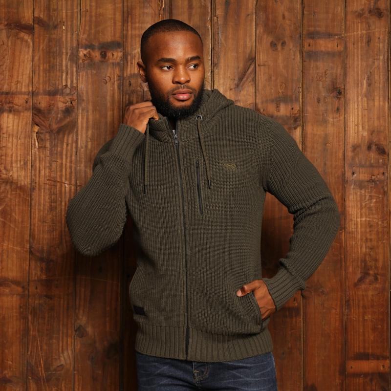 Kingsley Ngwenya Chunky Zip Thru Hoodie Knit - Fatigue