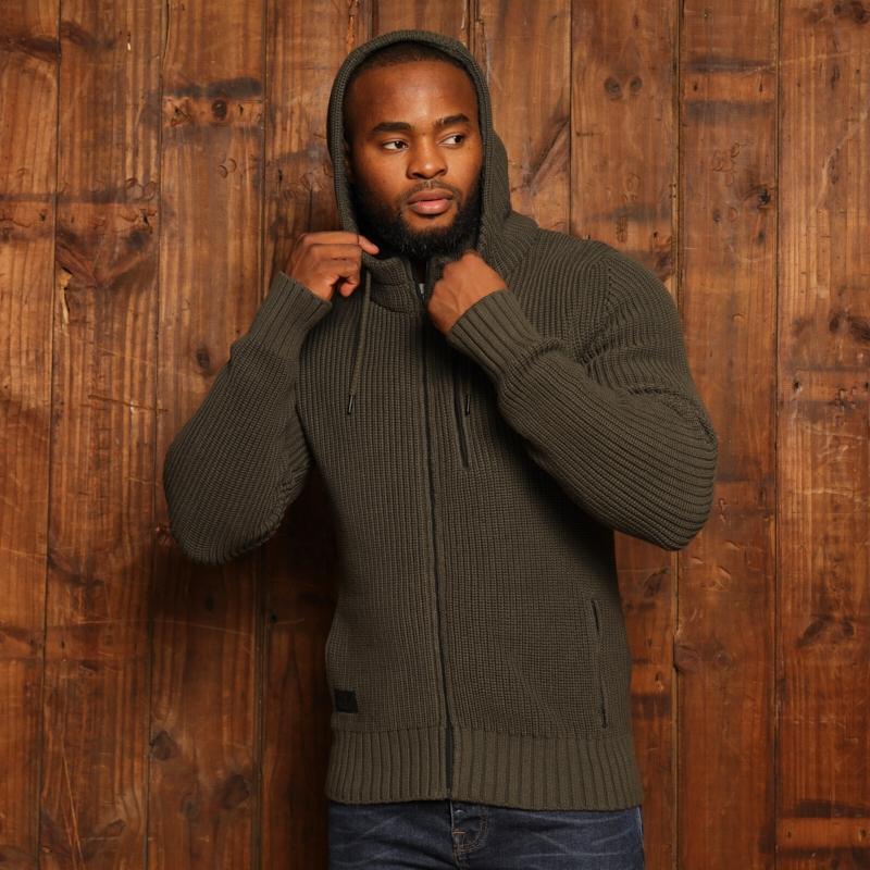 Kingsley Ngwenya Chunky Zip Thru Hoodie Knit - Fatigue