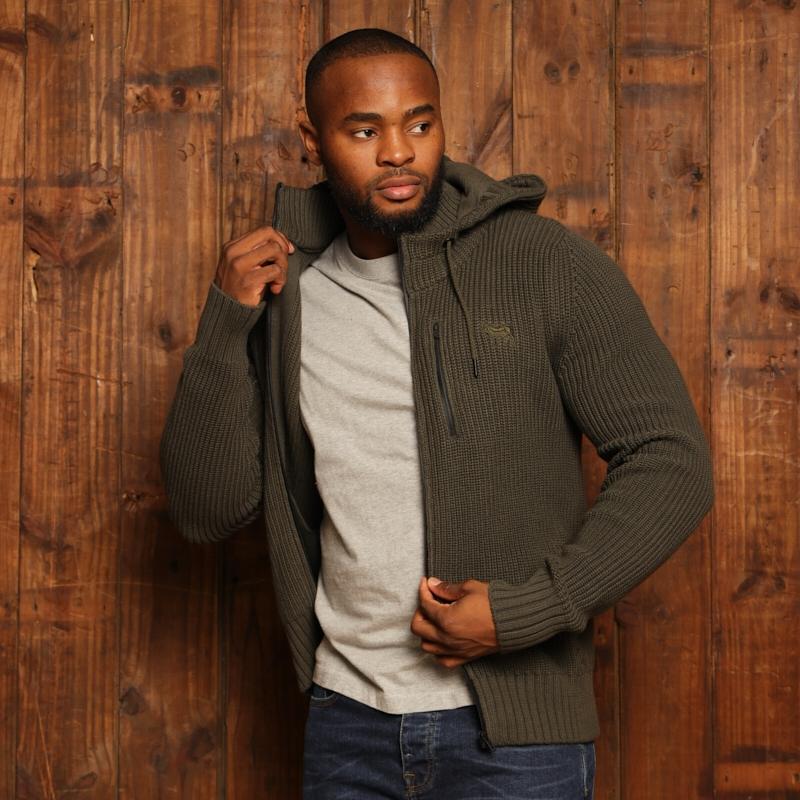 Kingsley Ngwenya Chunky Zip Thru Hoodie Knit - Fatigue