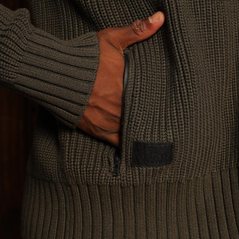 Kingsley Ngwenya Chunky Zip Thru Hoodie Knit - Fatigue