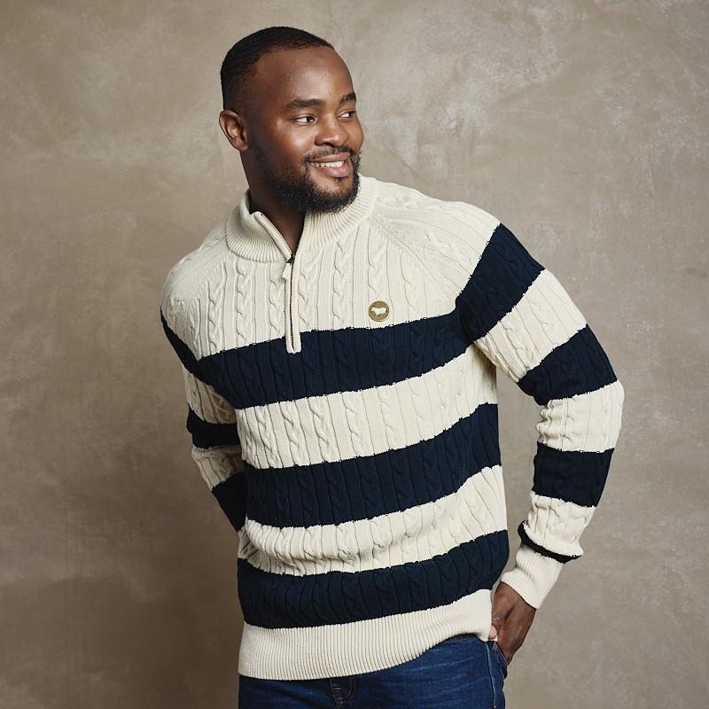 Boulders Quarter Zip Cable Pullover - Ivory