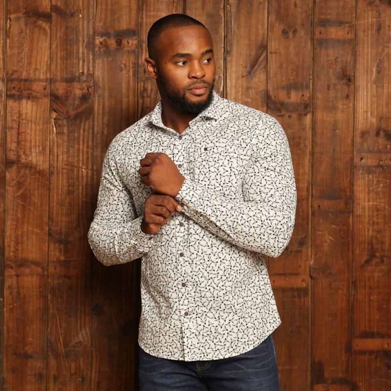 Kingsley Heath Overlapped Nguni Slim Fit Shirt - Pelican