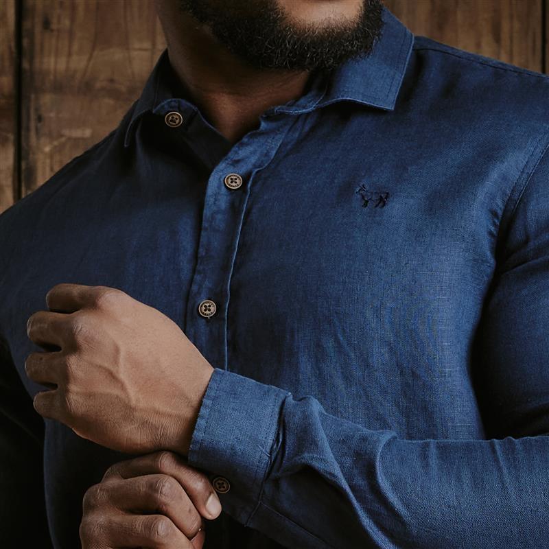 Kingsley Endless Summer Linen Slim Fit Shirt - Midnight