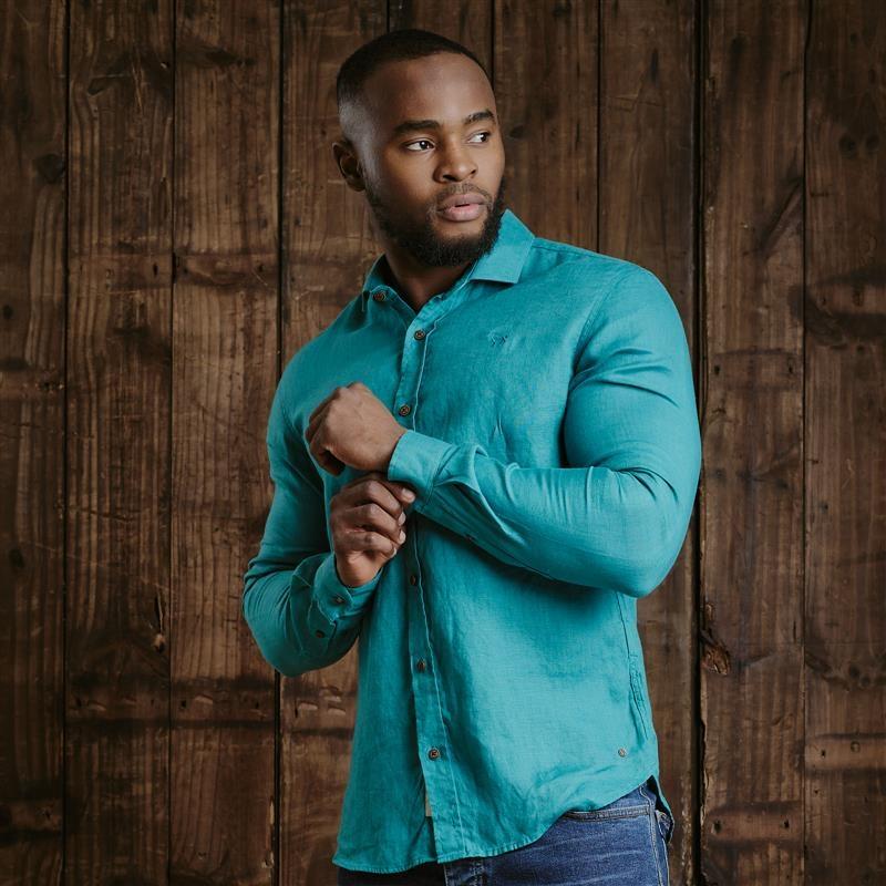 Kingsley Endless Summer Linen Slim Fit Shirt  - Teal