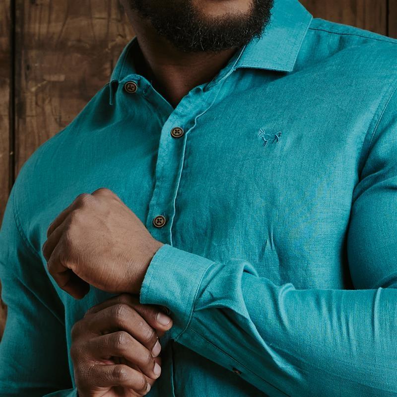 Kingsley Endless Summer Linen Slim Fit Shirt  - Teal