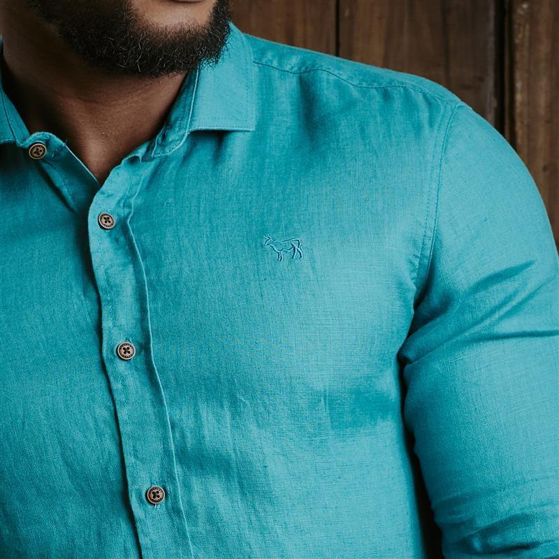Kingsley Endless Summer Linen Slim Fit Shirt  - Teal
