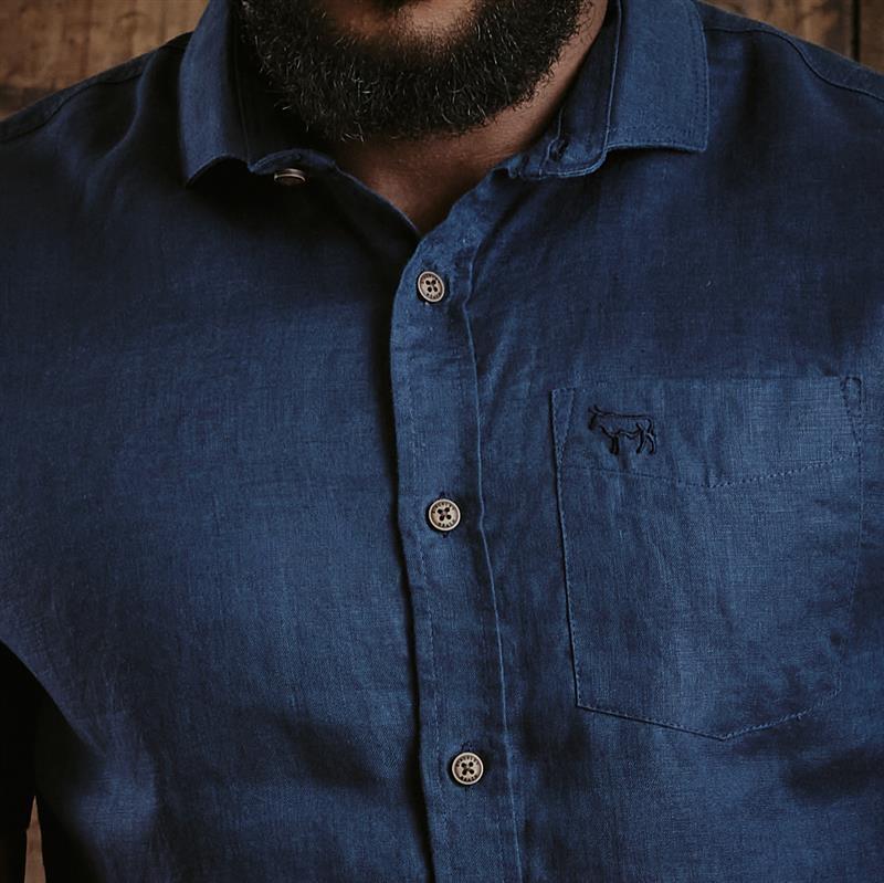 Kingsley Summer Linen Short Sleeve Shirt - Midnight