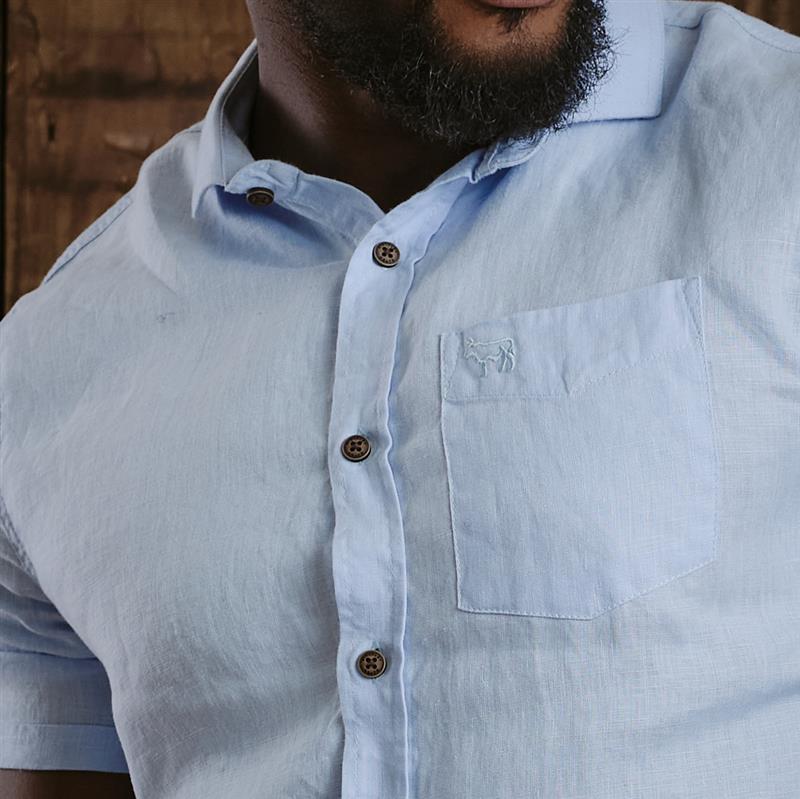 Kingsley Summer Linen Short Sleeve Shirt - Sky