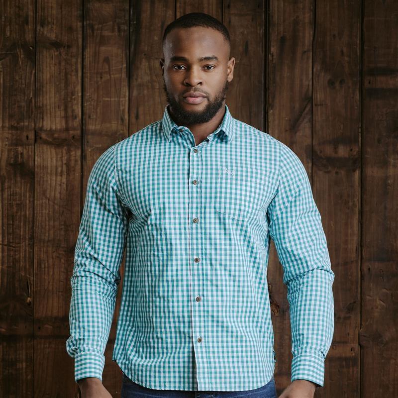 Kingsley Summer Teal Gingham Muscle Fit Shirt - Teal