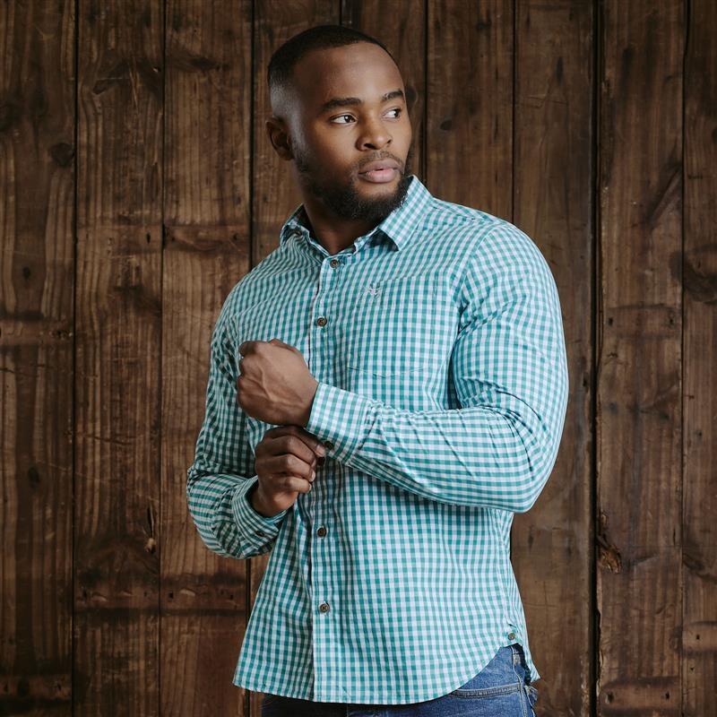 Kingsley Summer Teal Gingham Muscle Fit Shirt - Teal