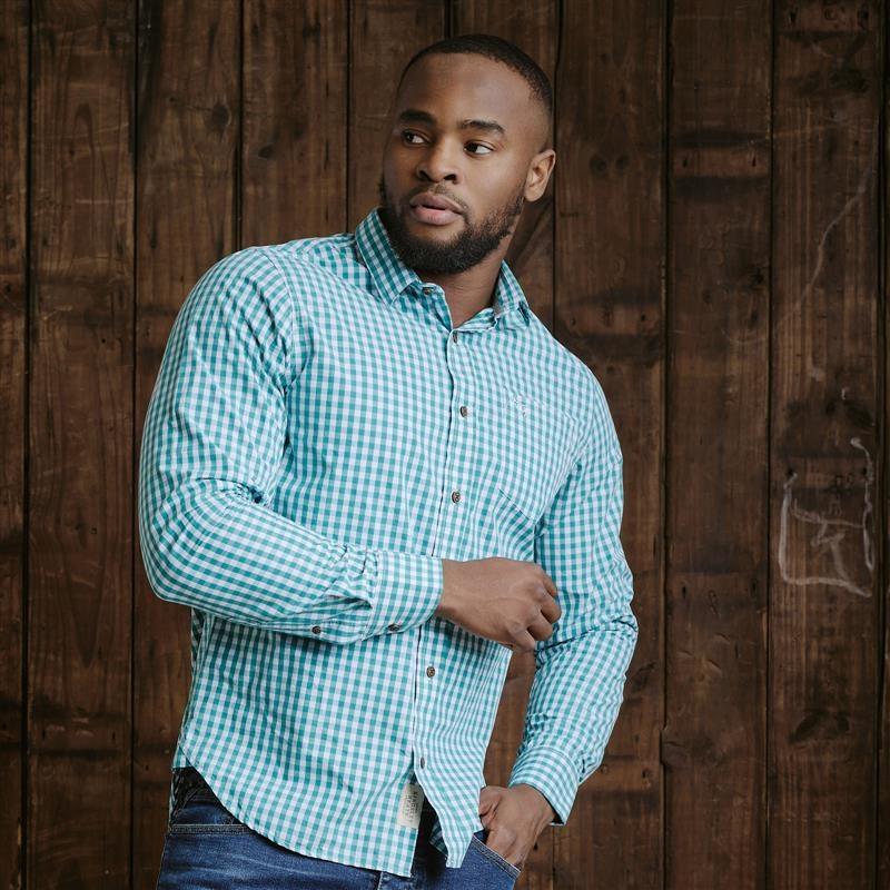 Kingsley Summer Teal Gingham Muscle Fit Shirt - Teal
