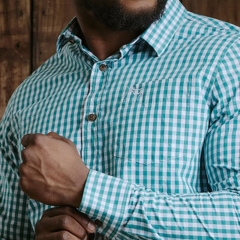 Kingsley Summer Teal Gingham Muscle Fit Shirt - Teal