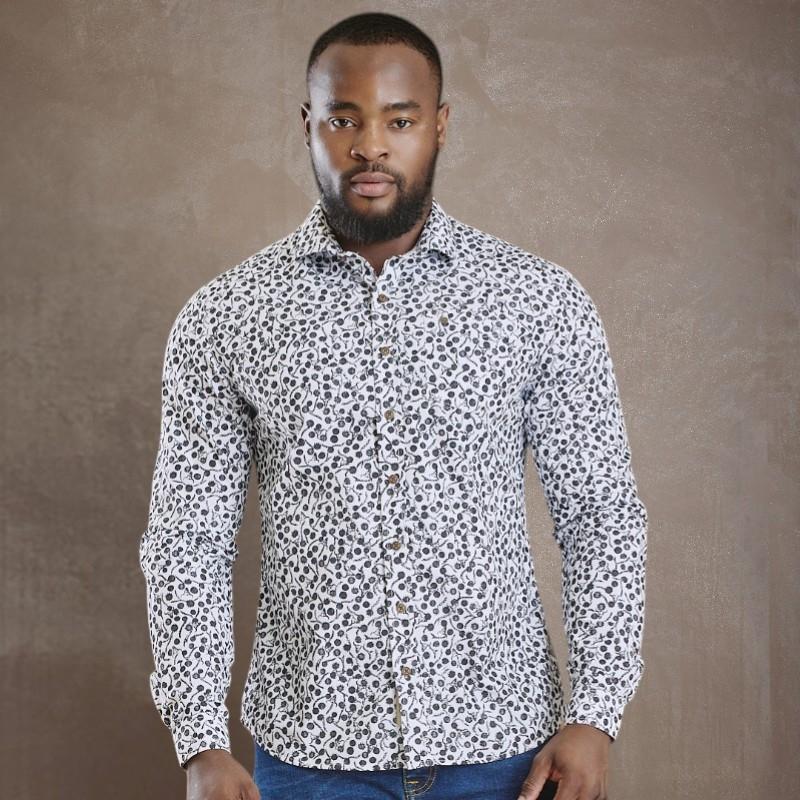 Kingsley Skulls and Proteas Slim Fit Shirt - Pelican