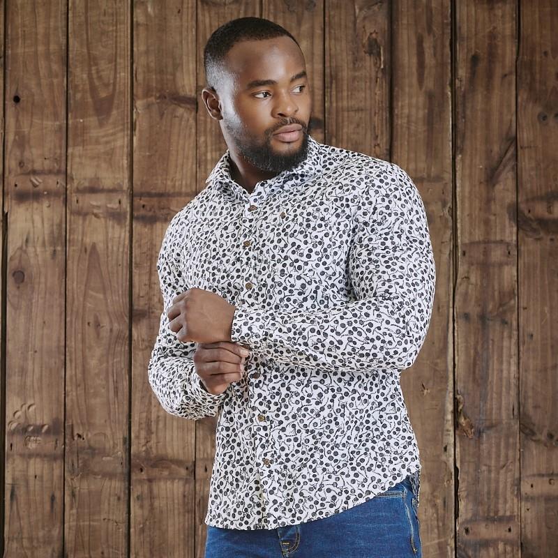 Kingsley Skulls and Proteas Slim Fit Shirt - Pelican