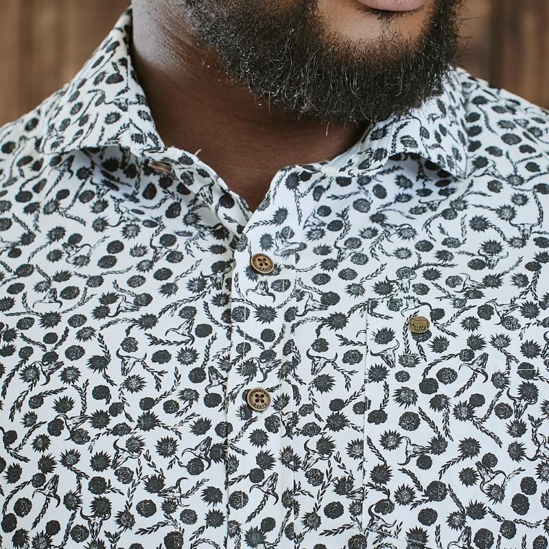Kingsley Skulls and Proteas Slim Fit Shirt - Pelican