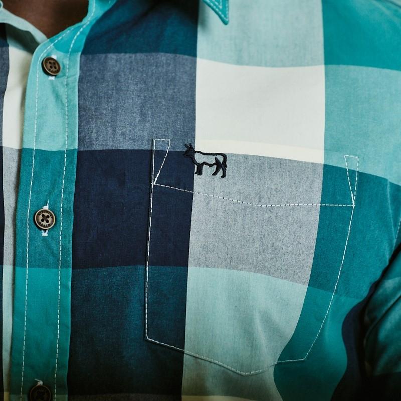 Kingsley Hidden Valley Winelands Large Pane Muscle Fit Shirt - Teal
