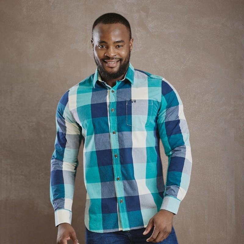 Kingsley Hidden Valley Winelands Large Pane Muscle Fit Shirt - Teal