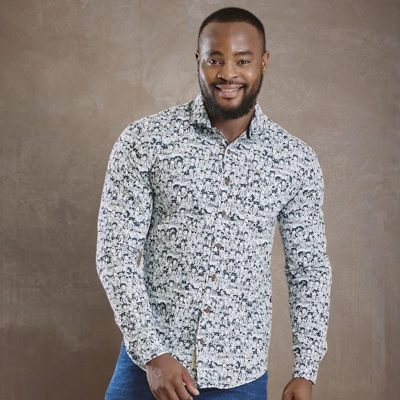Collectable Nguni Collage Slim Fit Shirt - Pelican