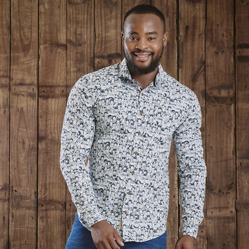 Collectable Nguni Collage Slim Fit Shirt - Pelican