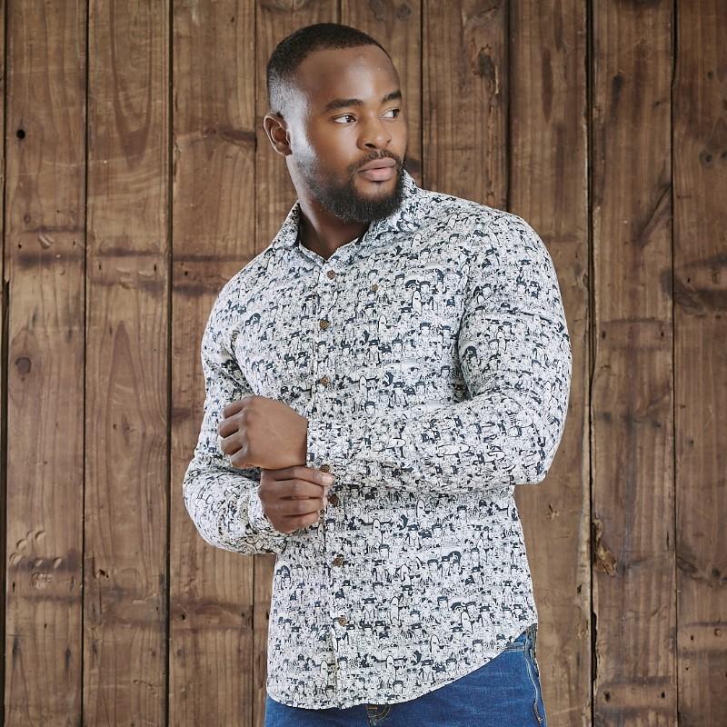 Collectable Nguni Collage Slim Fit Shirt - Pelican