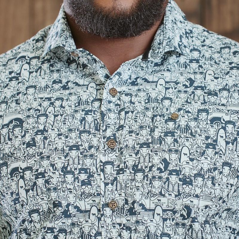 Collectable Nguni Collage Slim Fit Shirt - Pelican