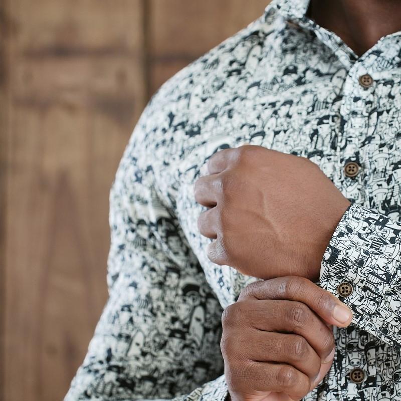Collectable Nguni Collage Slim Fit Shirt - Pelican