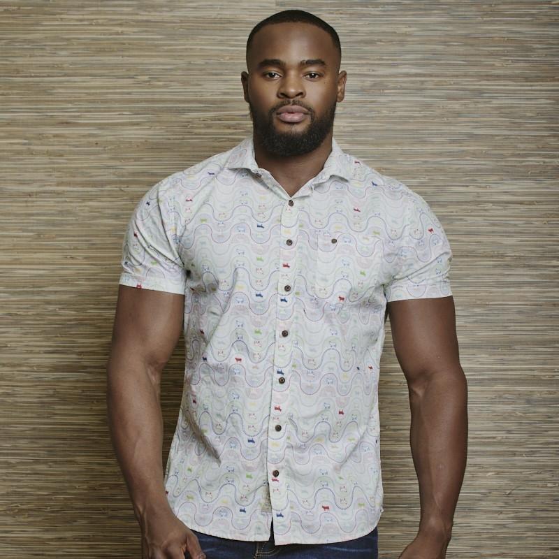 Nguni Sunrise Wave Slim Fit Short Sleeve Shirt - Pelican