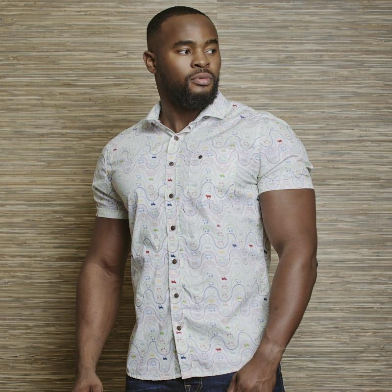 Nguni Sunrise Wave Slim Fit Short Sleeve Shirt - Pelican