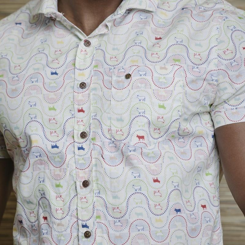 Nguni Sunrise Wave Slim Fit Short Sleeve Shirt - Pelican